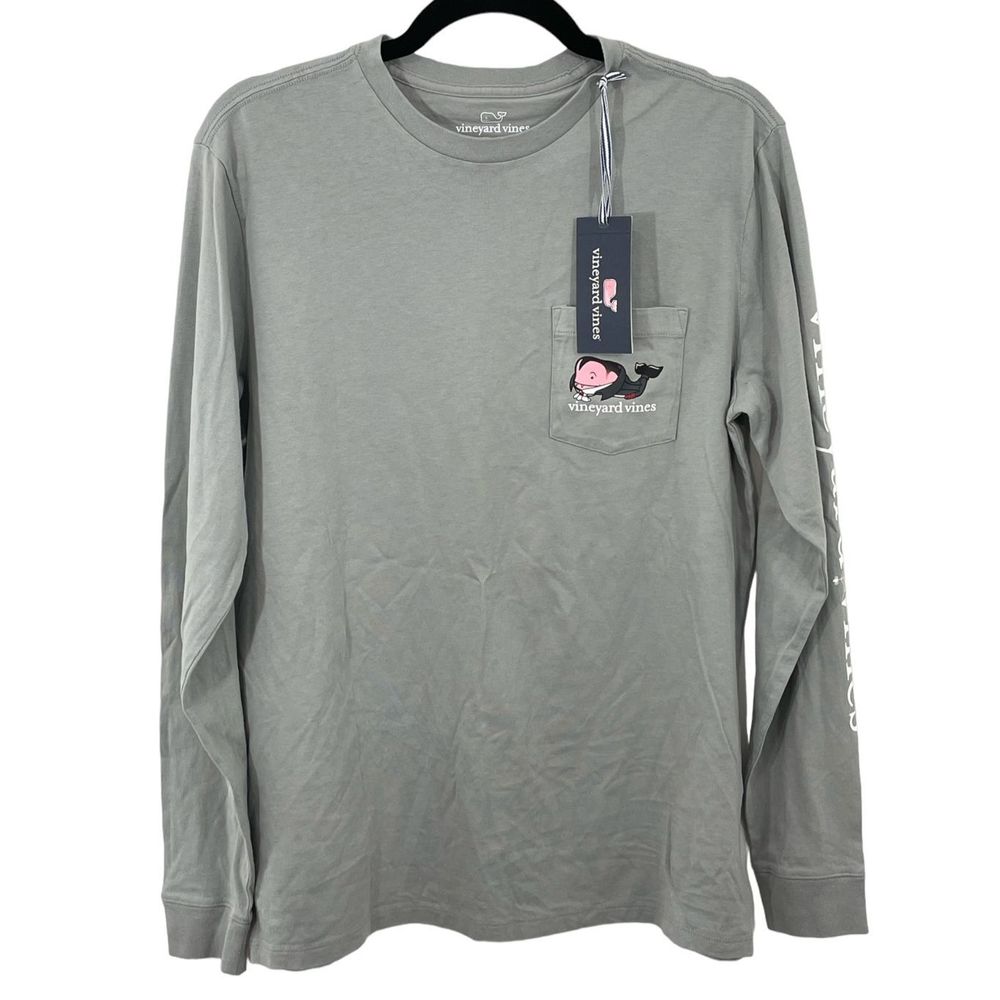 NWT Vineyard Vines Vampire Halloween Whale Pocket Long Sleeve TShirt Gray XS